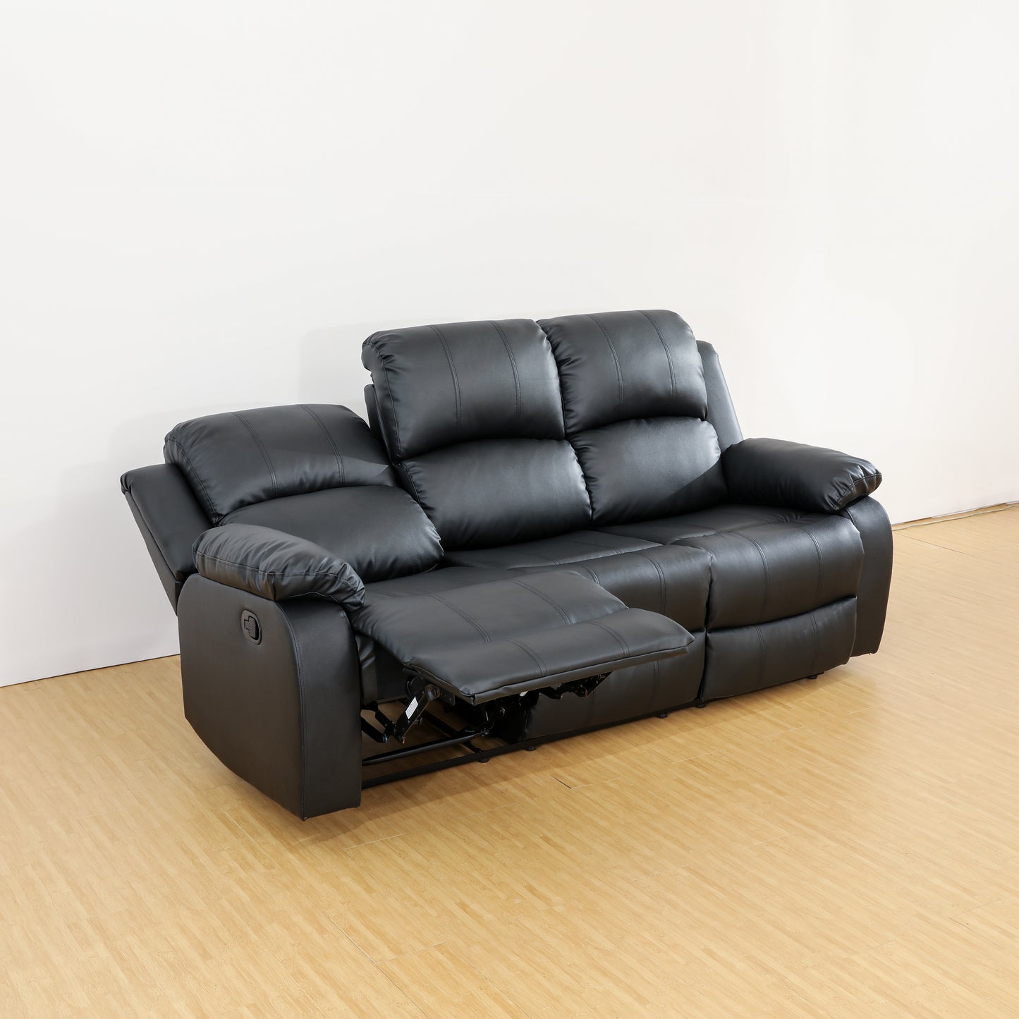 Recliner Sofa, Furniture 3PC Bonded Leather Recliner for Living Room Bedroom Guest Room-Black