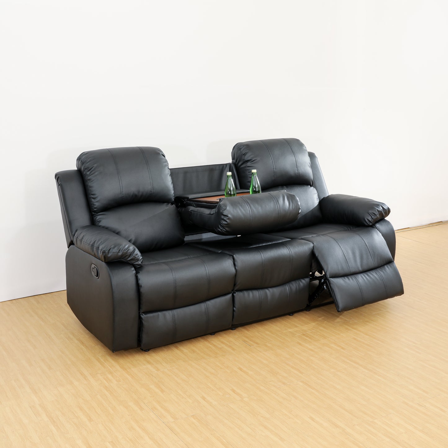 Recliner Sofa, Furniture 3PC Bonded Leather Recliner for Living Room Bedroom Guest Room-Black