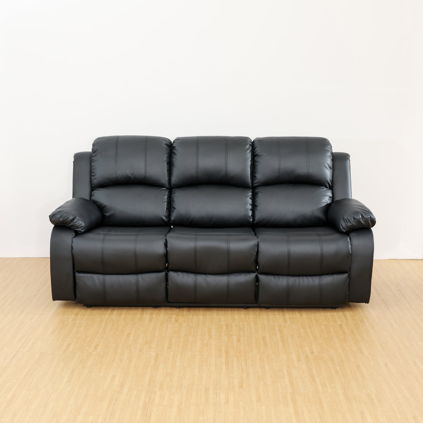 Recliner Sofa, Furniture 3PC Bonded Leather Recliner for Living Room Bedroom Guest Room-Black