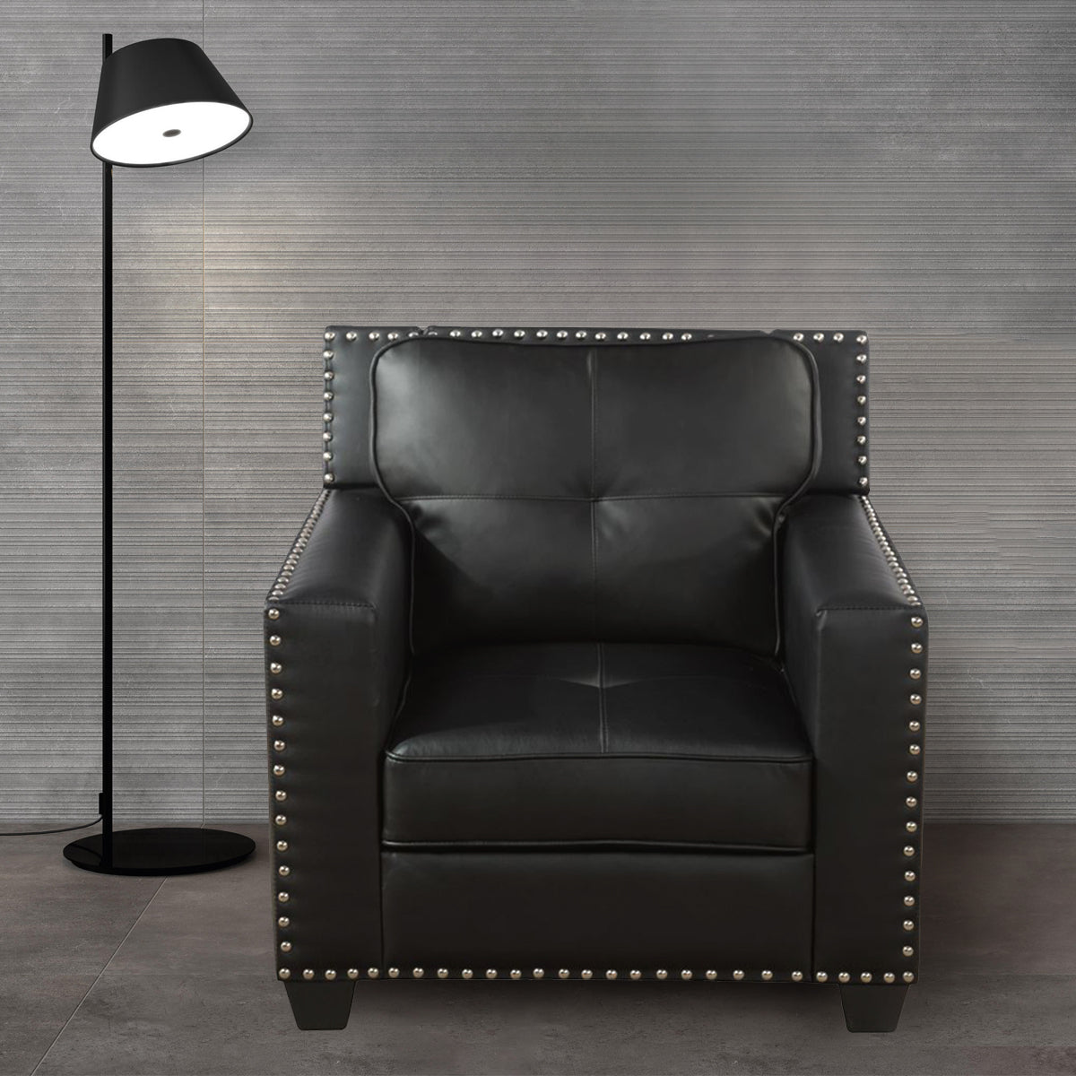 TV Chair, Soft Chair with Rivet Design, Faux Leather Classic Chair for Office Home Bedroom, Black