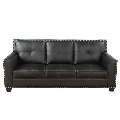 Classic Black Leather Living Room Rivet Sofa, 3 Seater Modern Sofa for Home Apartment