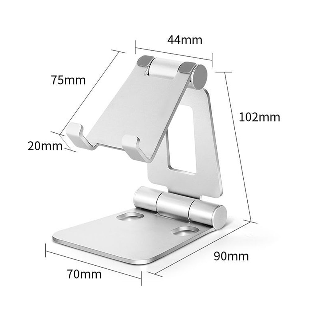 Adjustable Cell Phone Stand for Desk, Foldable Cell Phone Holder, Aluminum Alloy Desktop Cell Phone Holder, Silver