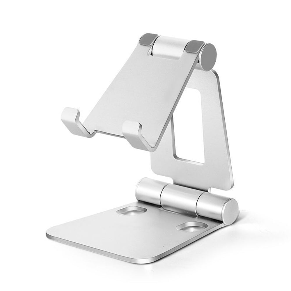 Adjustable Cell Phone Stand for Desk, Foldable Cell Phone Holder, Aluminum Alloy Desktop Cell Phone Holder, Silver