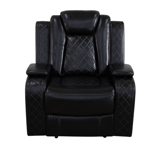 Recliner Chair, Small Manual Reclining Chair with Overstuffed Arm and Back, PU Leather Single Sofa Seat for Living Room, Bedroom, Black