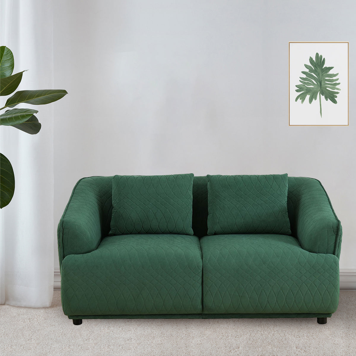 Green Velvet Small Couch, Modern 2-Seater Guest Sofa with Armrest for Living Room, Bedroom, Office, Apartment