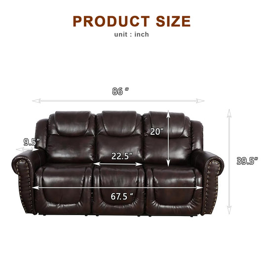 Brown Leather Sofa for Living Room Office with Rivet Design, Classic Couch for Relaxing