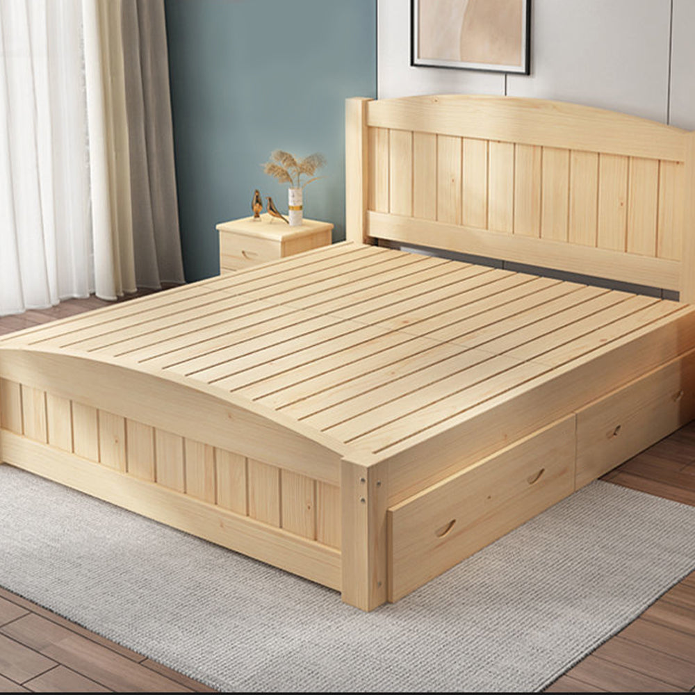 Platform Bed With Headboard and Two Drawers, Brown