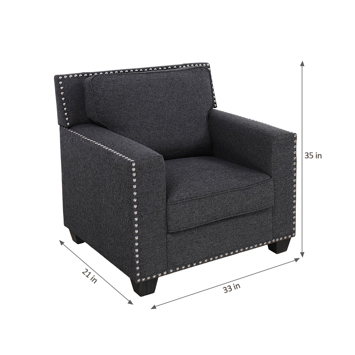 Black Linen Living Room Chair with Rivet Design, Soft Single Home Chair for Bedroom and Office