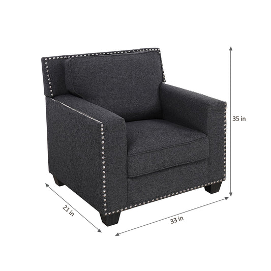 Black Linen Living Room Chair with Rivet Design, Soft Single Home Chair for Bedroom and Office