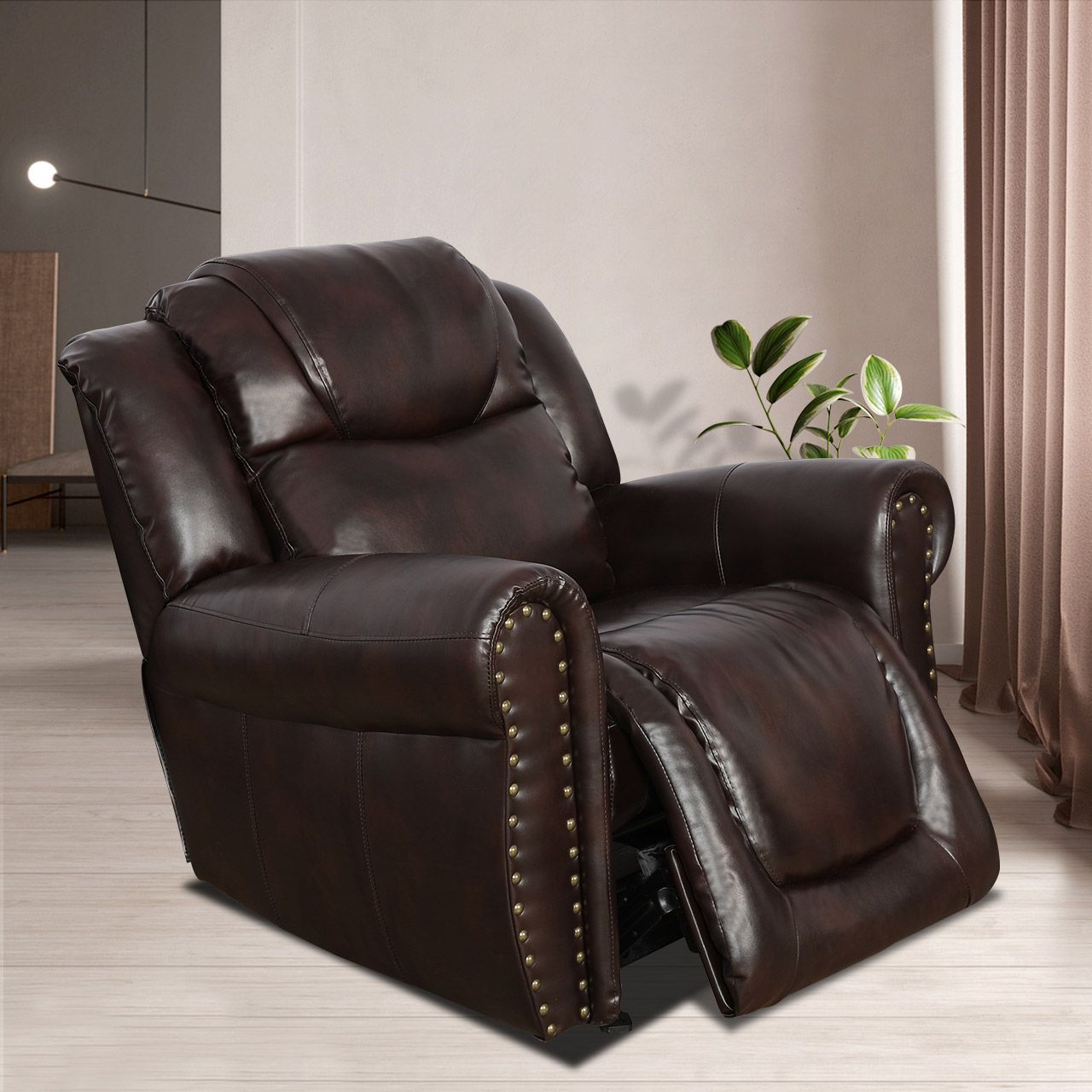 41" Leather Chair Sofa with Rivet Design, Single Relaxing Couch for Watching TV Reading Sleeping, Brown