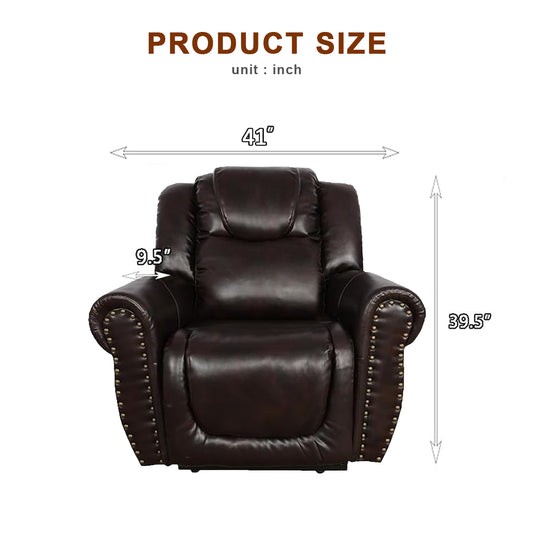 41" Leather Chair Sofa with Rivet Design, Single Relaxing Couch for Watching TV Reading Sleeping, Brown