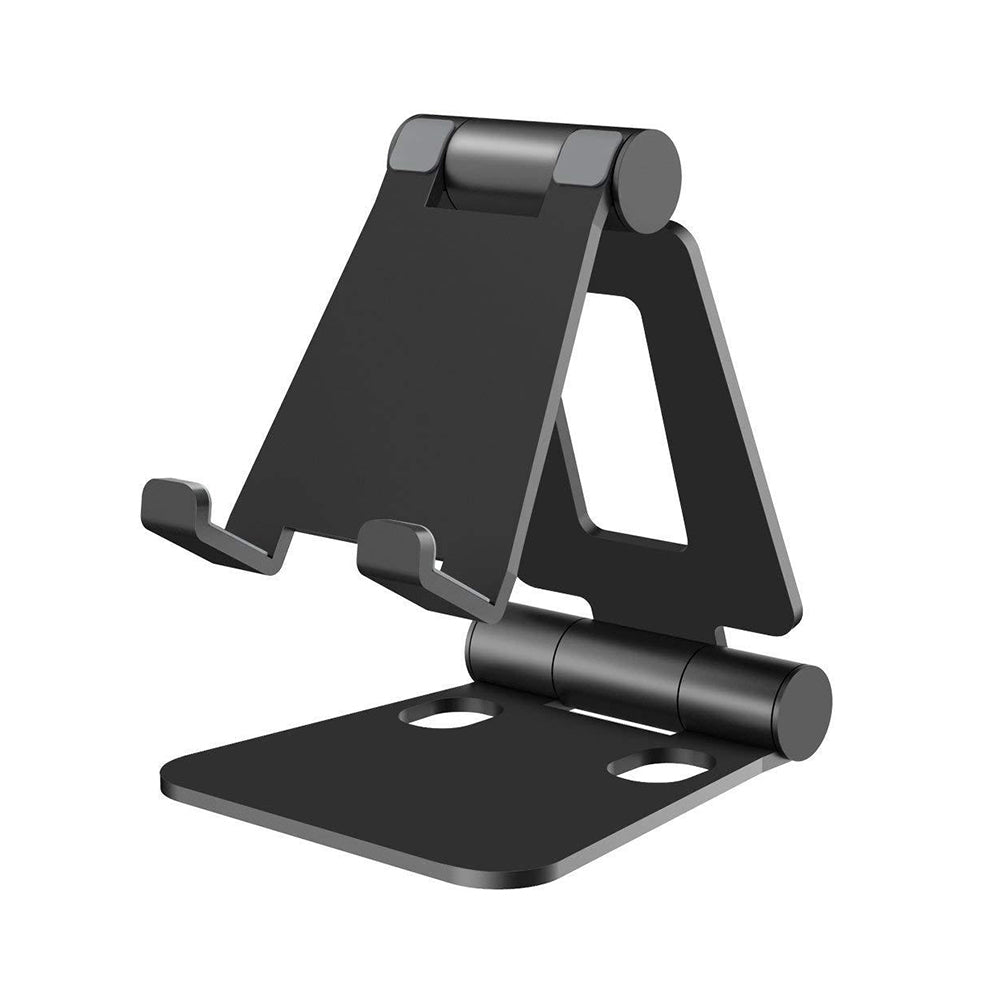 Adjustable Cell Phone Stand for Desk, Foldable Cell Phone Holder, Aluminum Alloy Desktop Cell Phone Holder, Black