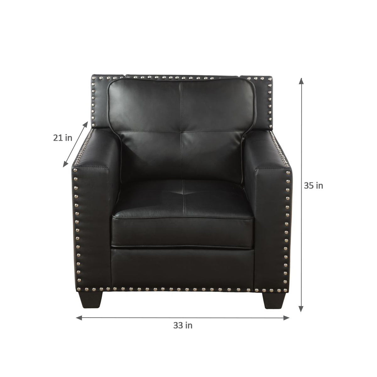 TV Chair, Soft Chair with Rivet Design, Faux Leather Classic Chair for Office Home Bedroom, Black