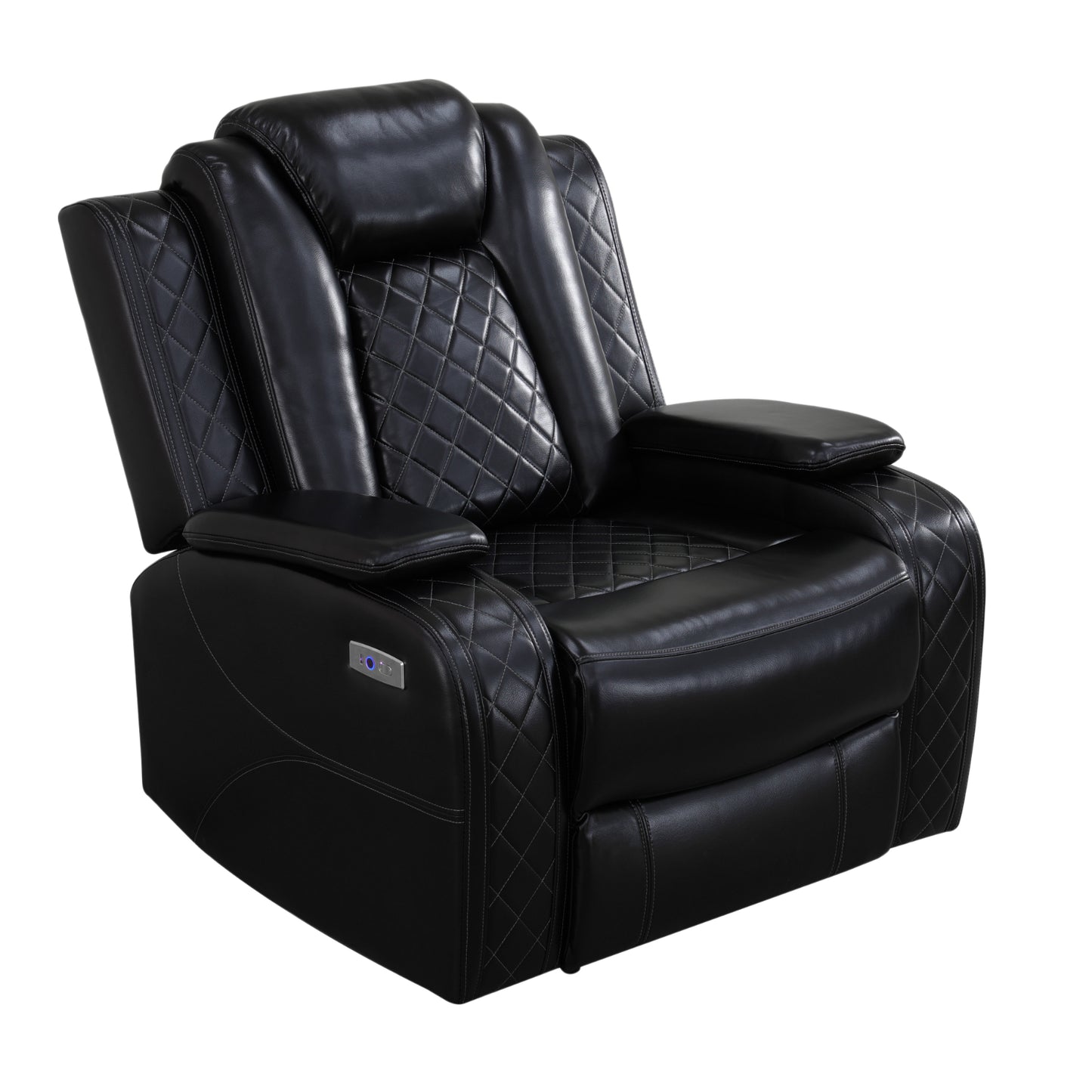 Recliner Chair, Small Manual Reclining Chair with Overstuffed Arm and Back, PU Leather Single Sofa Seat for Living Room, Bedroom, Black