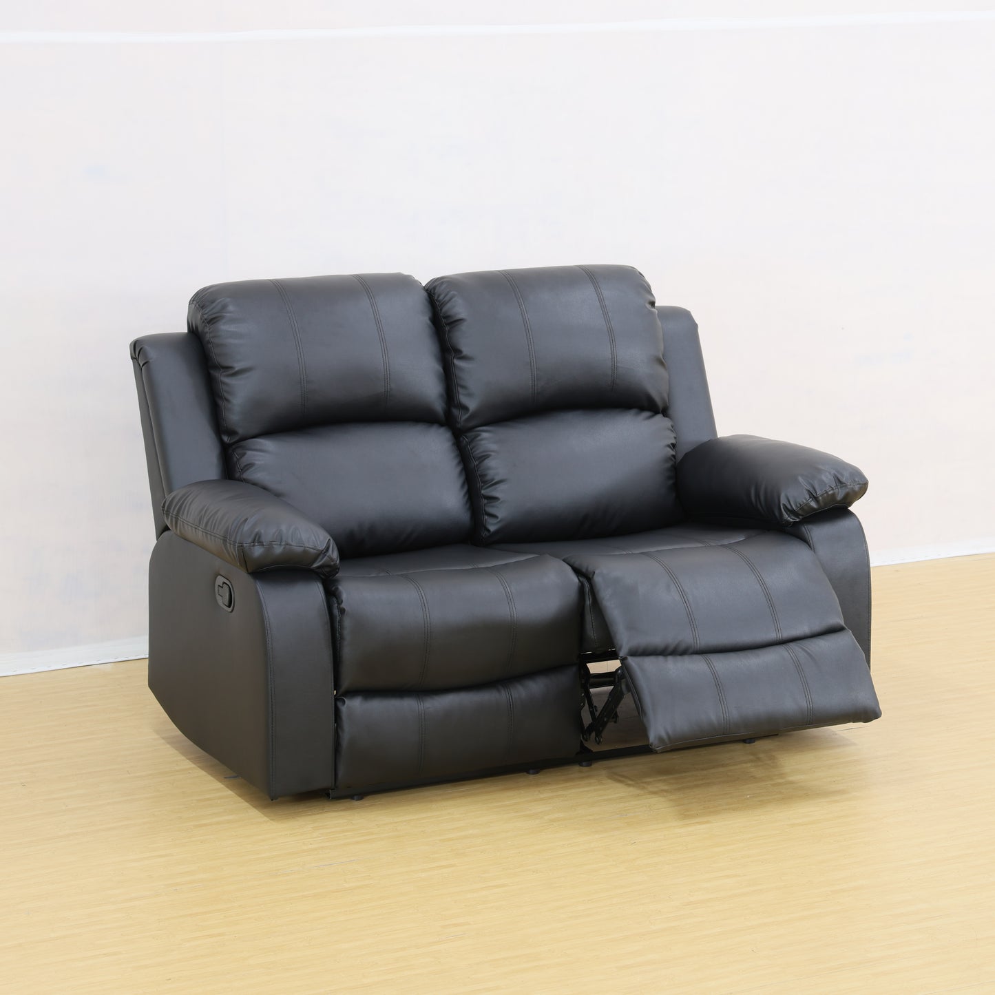 Black PU Leather Loveseat Sofa for Living Room Guest Room, 2 Seater Couch with Extended Footrest