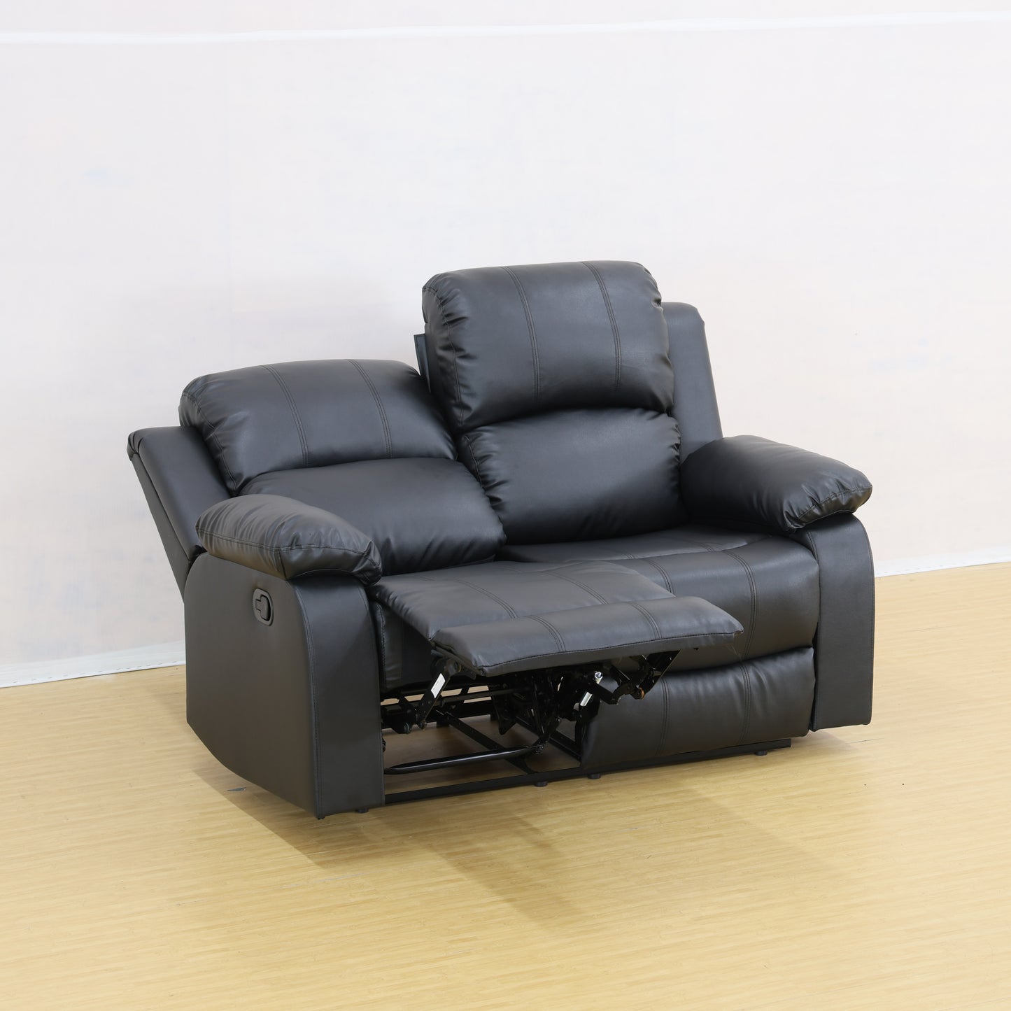 Black PU Leather Loveseat Sofa for Living Room Guest Room, 2 Seater Couch with Extended Footrest