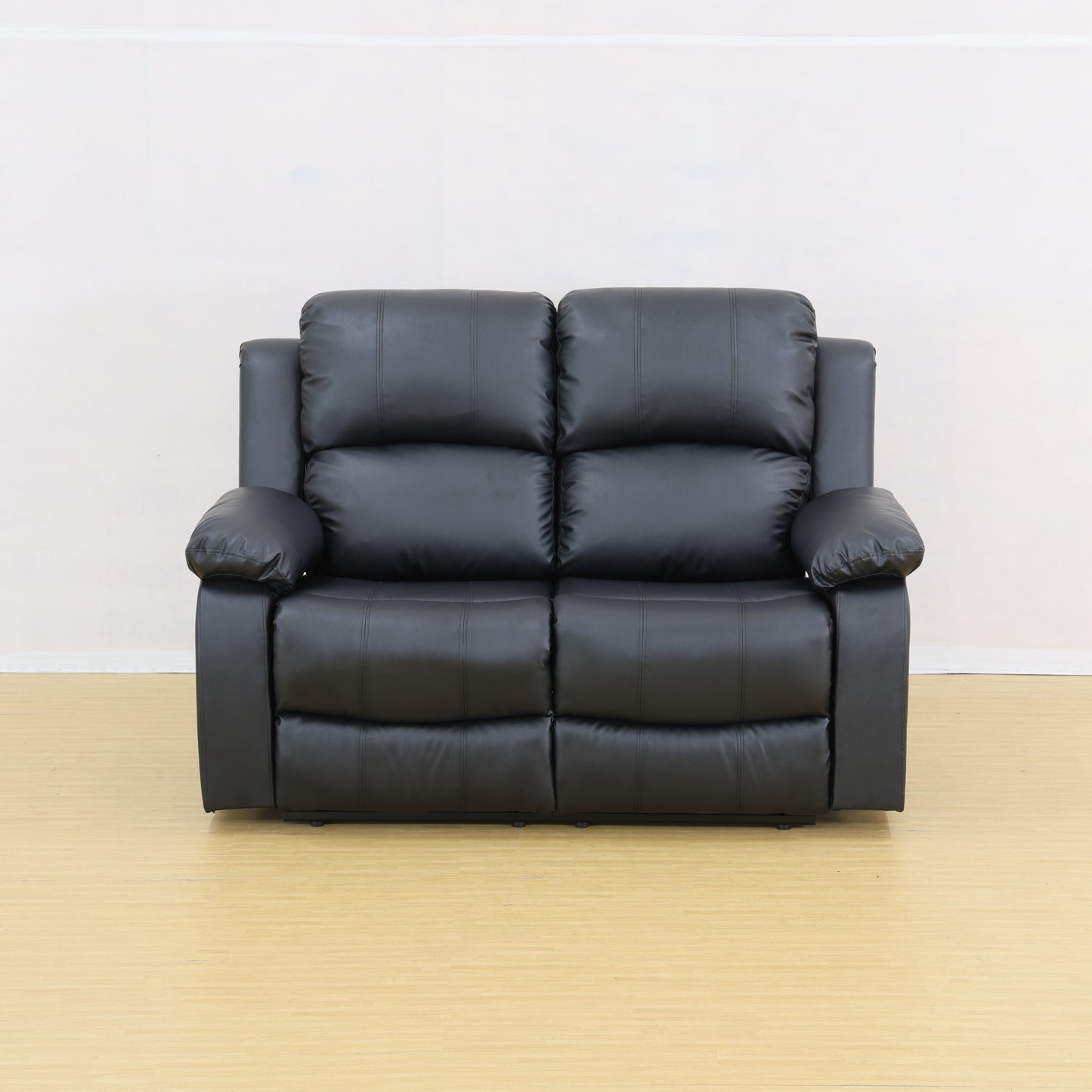 Black PU Leather Loveseat Sofa for Living Room Guest Room, 2 Seater Couch with Extended Footrest