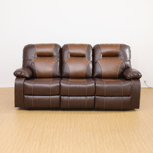 Brown Leather Sofa with Adjustable Backrest and Footrest, Living Room Sofa with Cup Holders