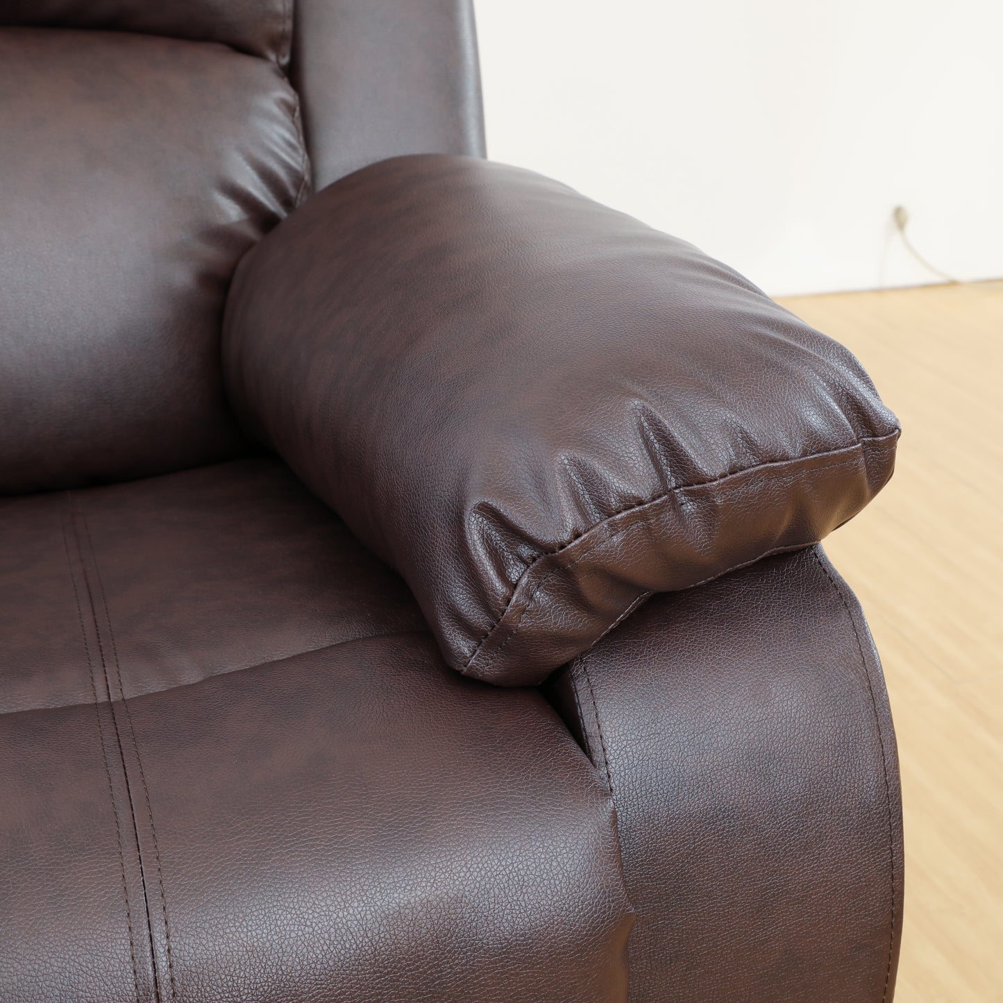 Manual Brown Leather Chair, Adjustable Living Room Sofa with Tilting