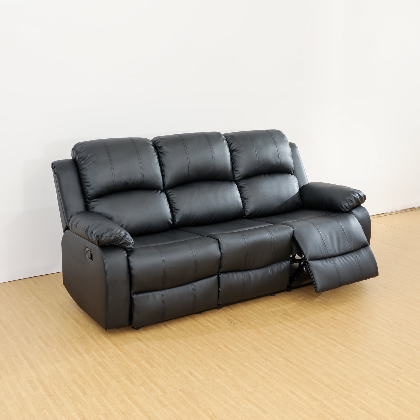 Recliner Sofa, Furniture 3PC Bonded Leather Recliner for Living Room Bedroom Guest Room-Black