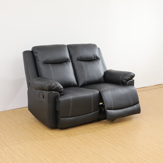 Black PU Leather Loveseat Recliner Sofa for Home Office, Manual Adjustable Couch with Extended Footrest