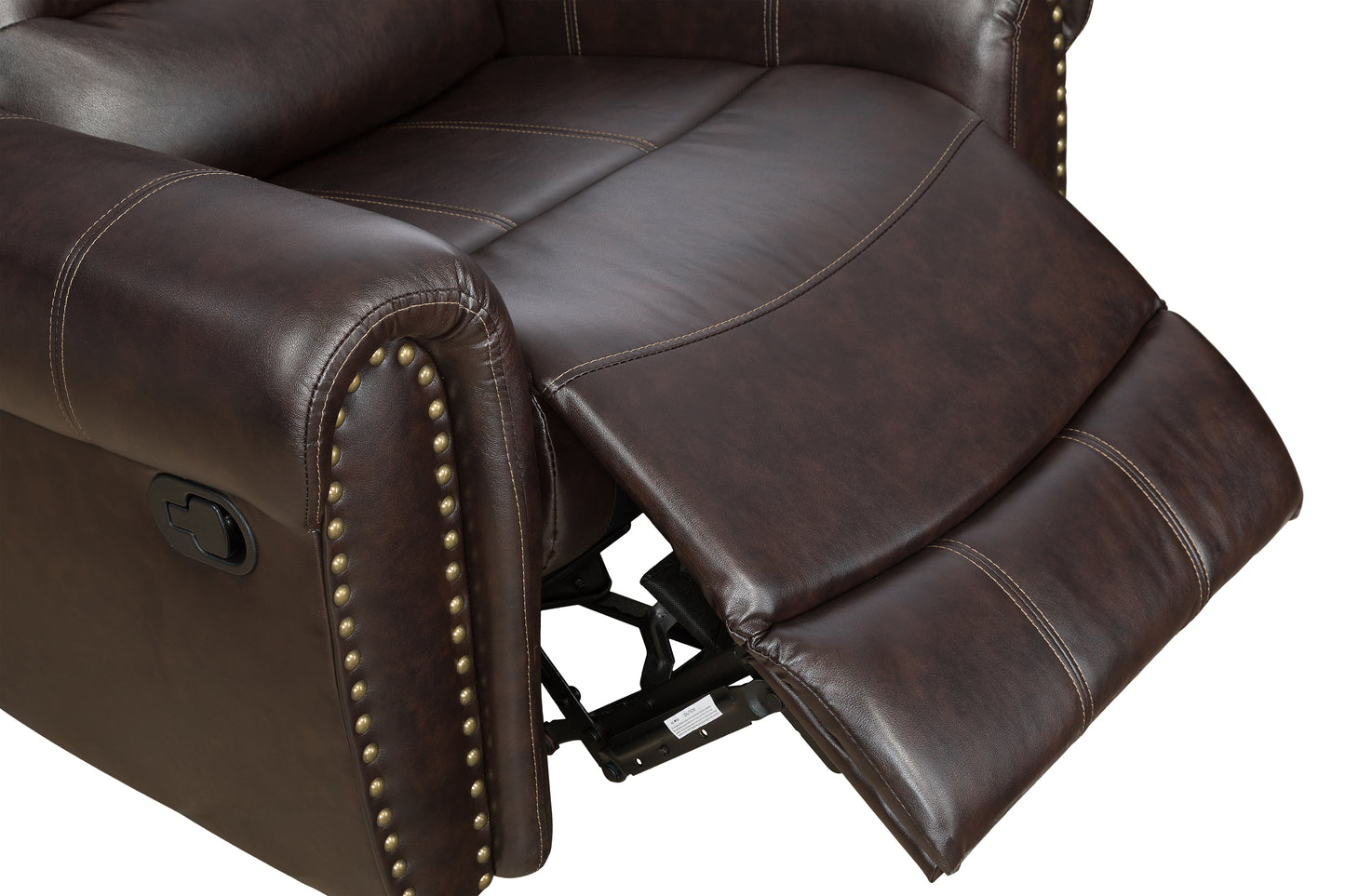 Brown PU Leather 3 Seater Recliner Sofa with Middle Console Center and Cup Holders, Split Back Design