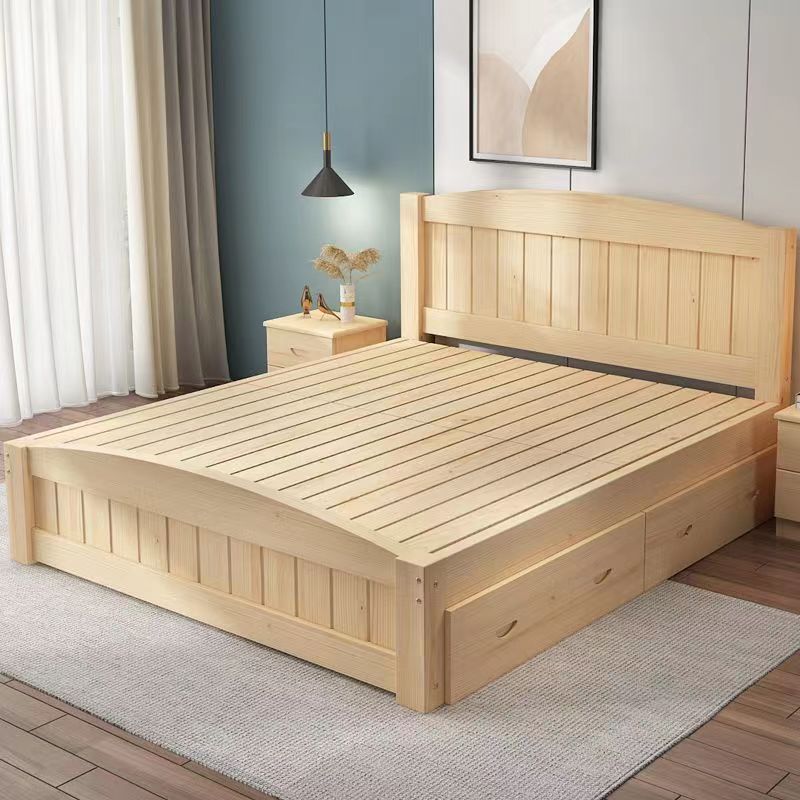 Platform Bed With Headboard and Two Drawers, Brown