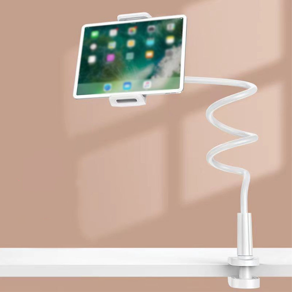 Tablet Holder with 360° Rotatable Base, Mobile Phone Holder with 2 clips for Desk, Compatible with iPad and Phone from 4.3-13 inches, White