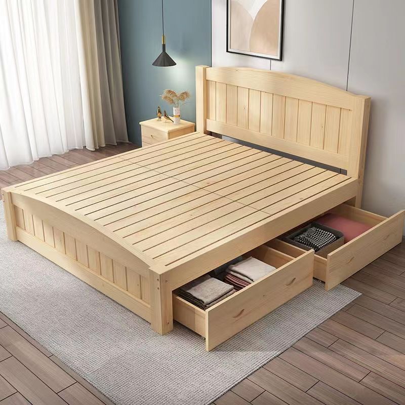 Platform Bed With Headboard and Two Drawers, Brown