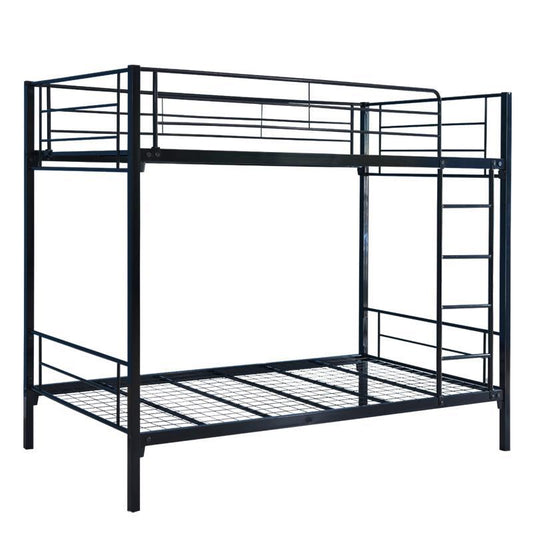 Metal Twin over Twin Bunk Bed, Heavy-duty Sturdy Metal Bed with Side Ladders, Safety Guardrail, No Box Spring Needed, Black