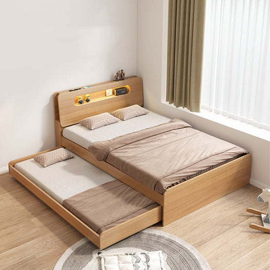 Platform Bed, Twin Size Frame Wood with Twin Size Trundle, 190*150cm, Brown